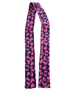 RARE Saint Laurent Mohair Heart Print Scarf Pink Black Fuzzy Italy Y2K Long
